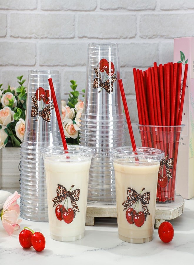 JarThenaAMCS مجموعة جارثينا إيه إم سي إس، ٥٠ قطعة من الأكواب البلاستيكية بنقشة جلد الفهد والكرز، مع أغطية وماصات، أكواب للاستخدام مرة واحدة، سعة ١٢ أونصة، بنقشة جلد الفهد والكرز الأحمر، مثالية لحفلات توديع العزوبية وحفلات ما قبل الزفاف. - Image 4